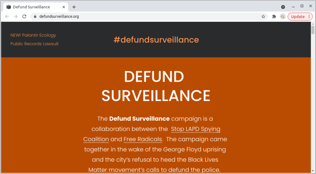Screenshot of the Defund Surveillance website.